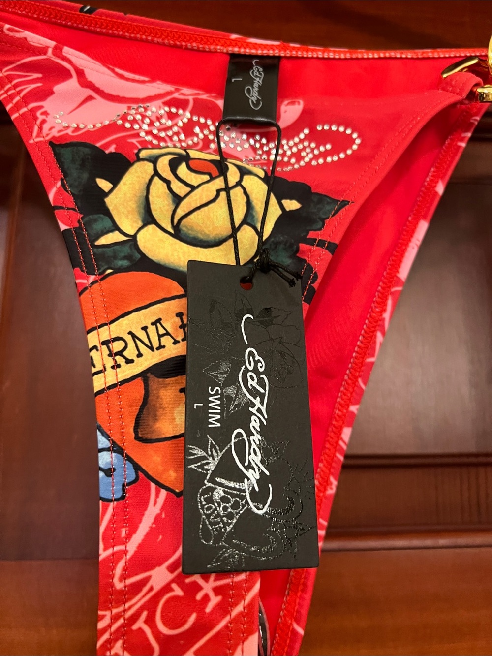 Ed Hardy Red & Gold Chain Tie-Side Bikini Bottom
Chain Link Rose-Red - Picture 3 of 3
